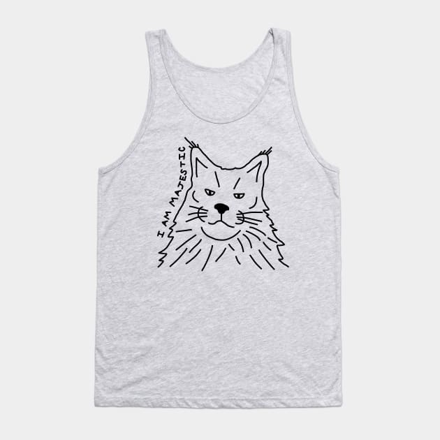 Majestic Maine Coon Line Art Cat Tank Top by ellenhenryart